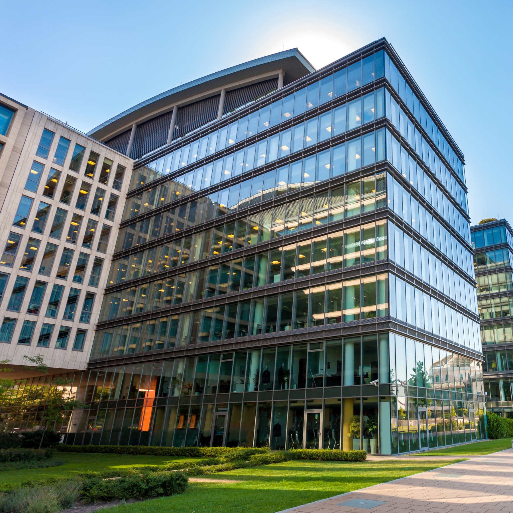 glass building, office building, medical building